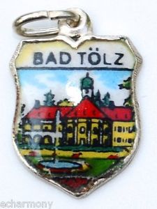 Bad Tolz GERMANY Scene Vintage Silver Enamel Travel Shield Charm
